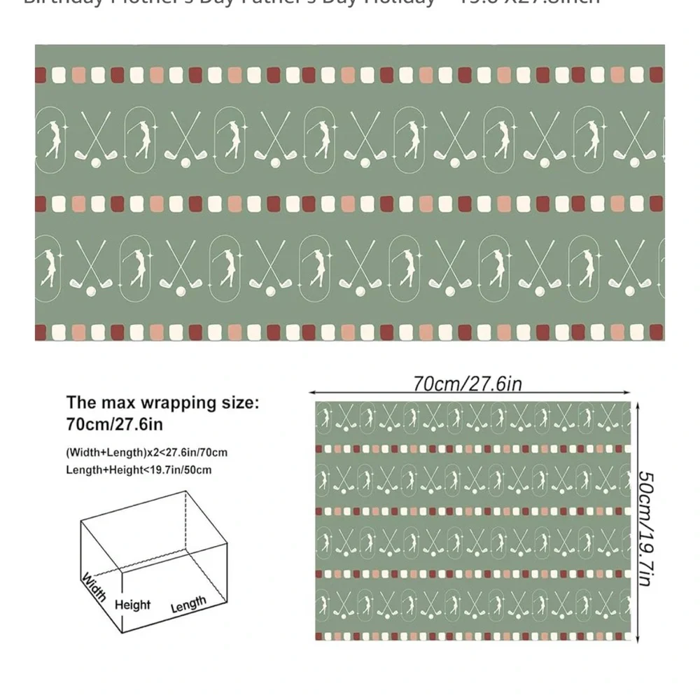 Golf-Themed Wrapping Paper Set - Green, Pink, Cream new